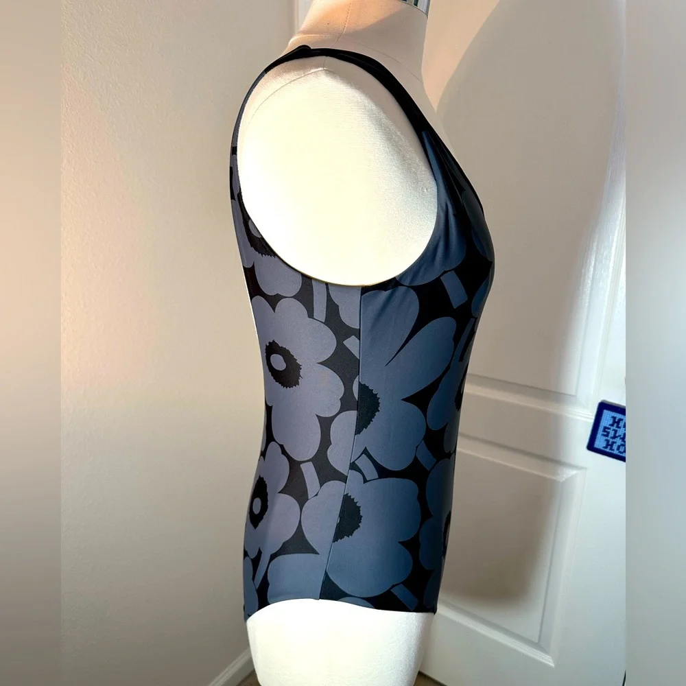 Marimekko Poppy Blue and Black Floral One-Piece Swimsuit
